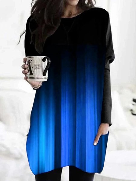 

Printed Casual Round Neck Loosen Shirts & Tops, Blue, Tops