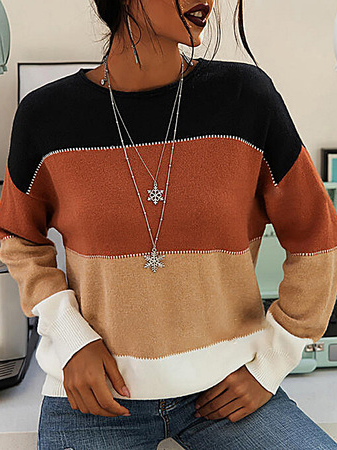

Wool/Knitting Color Block Sweater, As picture, Sweaters