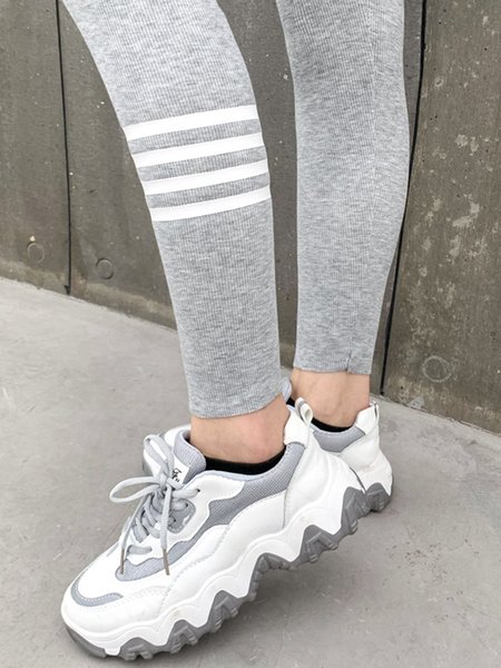 

Cotton Blends Striped Pants, Light gray, Leggings