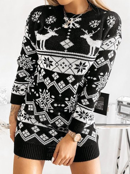 

Christmas Wool/Knitting Casual Animal Sweater, Black, Sweaters