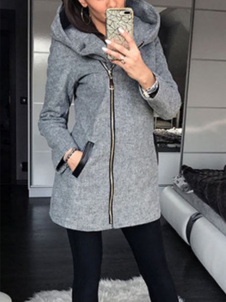 

Casual Plain Regular Fit Outerwear, Gray, Outerwear