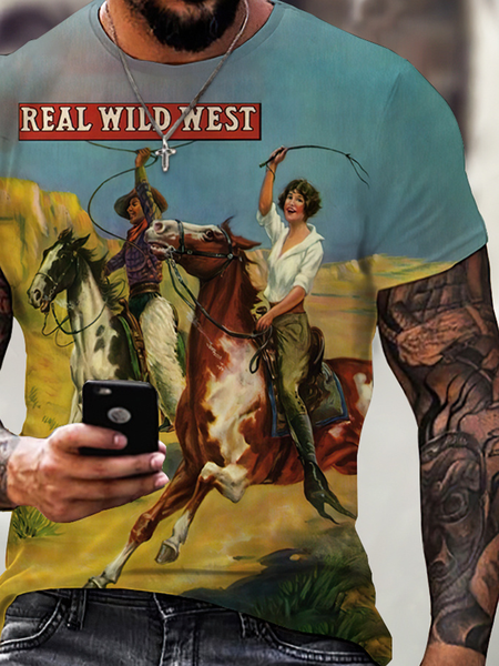 

Casual Crew Neck Short Sleeve T-shirt, As picture, Men's t-shirts