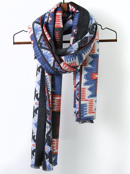 

Faux Cashmere Geometric Print Fringed Scarf, Blue, Scarves&Gloves