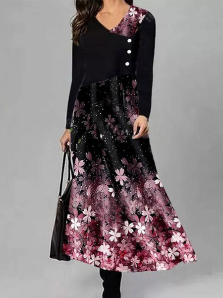 

Floral Casual Slim Fit Dresses, Black, Floral Dresses