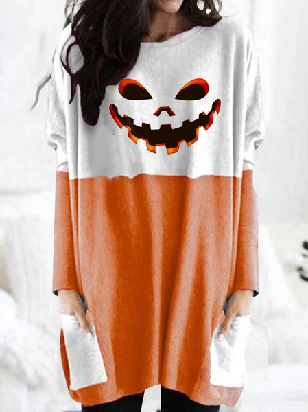 

Casual Crew Neck Tops, White orange, Tops