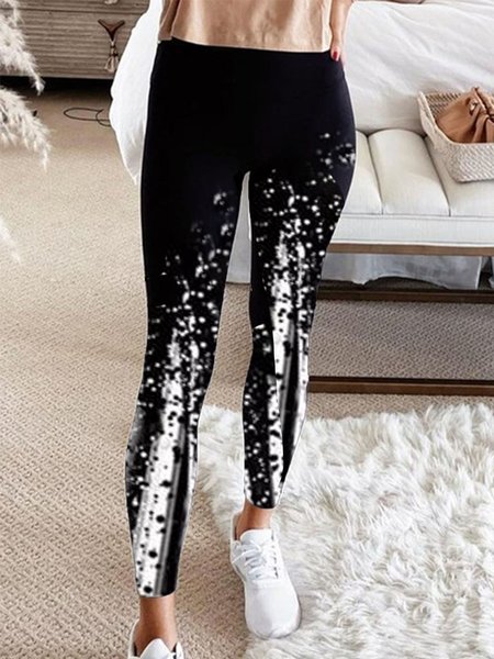 

Cotton Blends Skinny Leggings, Black-white, Leggings