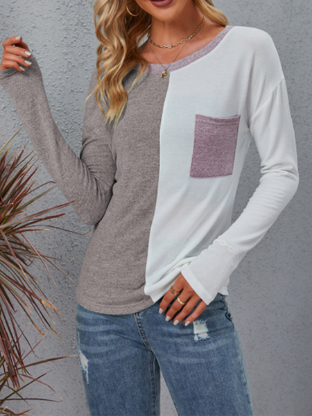 

Casual Household Daily Vintage Plain Crew Neck Shirts & Tops, Coffee, Long sleeve tops