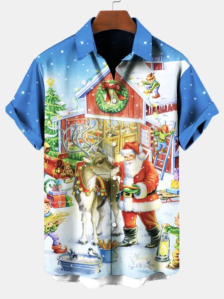

Shirt Collar Short Sleeve Party Shirts & Tops, Blue, Men's Floral shirt
