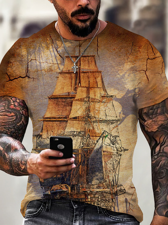 

Cotton Blends Casual T-shirt, As picture, Men's t-shirts