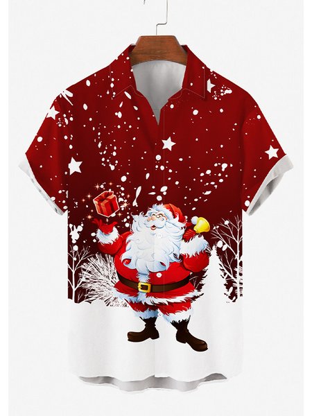 

Merry Christmas Casual Shirt Collar Shirts & Tops, Red, Shirts