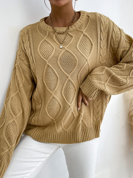 

Ethnic Loosen Crew Neck Plain Sweater, Khaki, Sweaters
