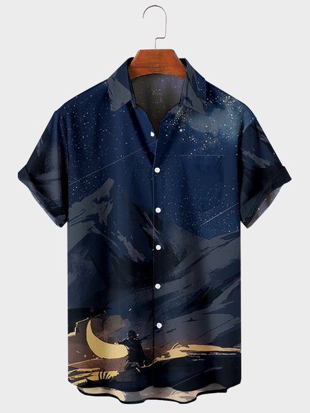 

Starry Sky Short Sleeve Outdoor Shirts, Blue, Men's Floral shirt