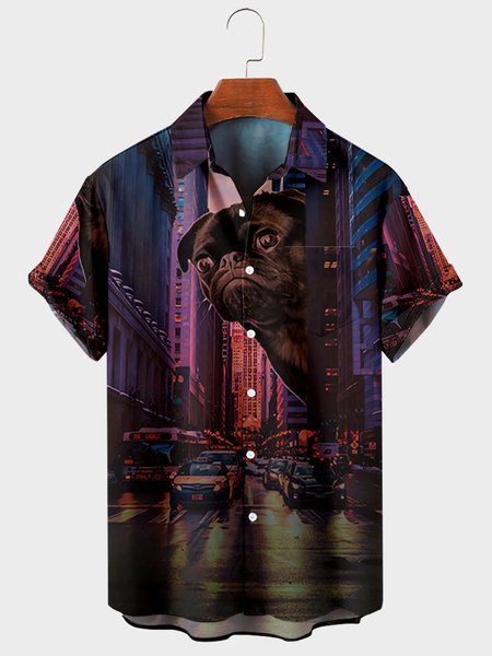 

Party Dog Shirt Collar Shirts, Blue, Men's Floral shirt