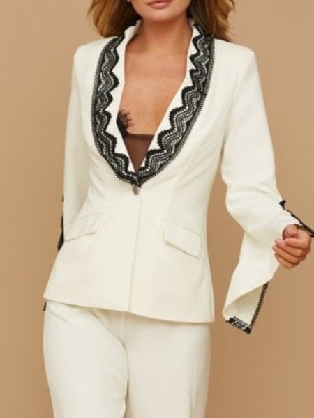 

Long Sleeve Solid Elegant Lapel Outerwear, White, Blazers