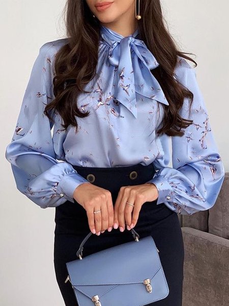 

Long Sleeve Regular Fit Elegant Top, Blue, Blouses and Shirts