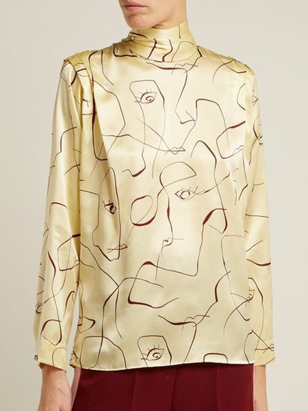 

Stand Collar Regular Fit Vintage Top, As picture, Blouses and Shirts