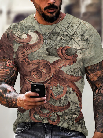 

Casual Short Sleeve T-shirt, As picture, Men's t-shirts
