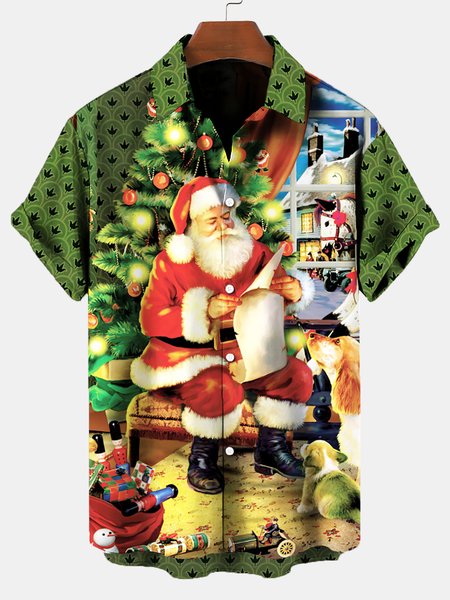 

Work Santa Claus Shirt Collar Shirts & Tops, Green, Men's Floral shirt