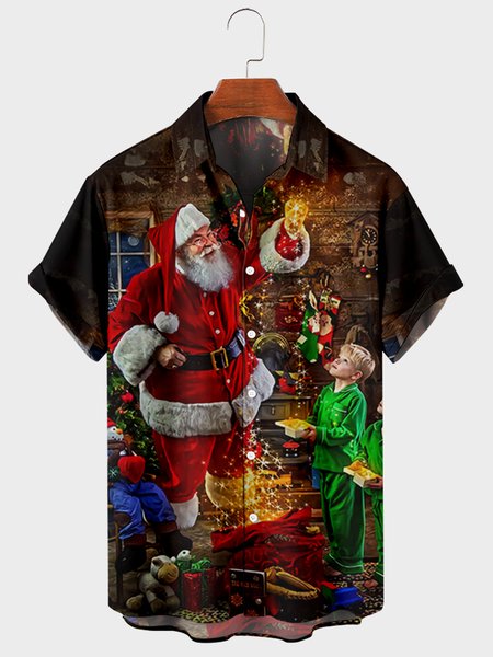 

Short Sleeve Vacation Shirt Collar Shirts & Tops, Black, Men's Floral shirt