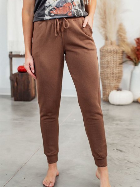 

Solid Cotton Blends Pants, Brown, Pants