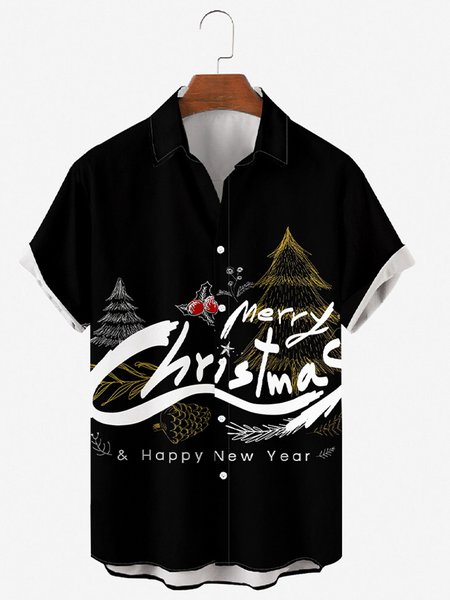 

Christmas Short Sleeve Shirt Collar Shirts & Tops, As picture, Men's Floral shirt