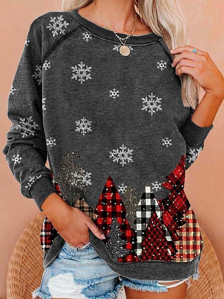 

Christmas Snowflake Print Raglan Sleeve Round Neck Sweatshirt, Gray, Sweatshirts & Hoodies