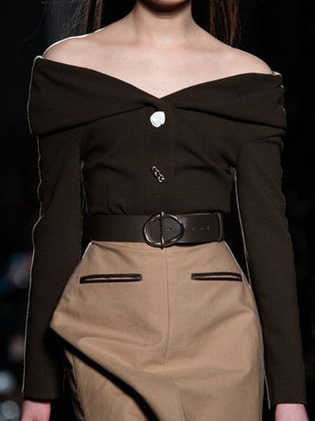 

Semplice Elegante Tinta unita Regolare In forma Superiore, Nero, Blouses & Shirts