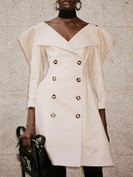 

Vintage Regular Fit V Neck Outerwear, White, Coats
