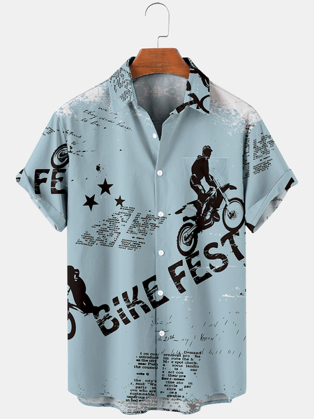 

Shirt Collar Short Sleeve Vintage Shirts, Light blue, Men's Floral shirt