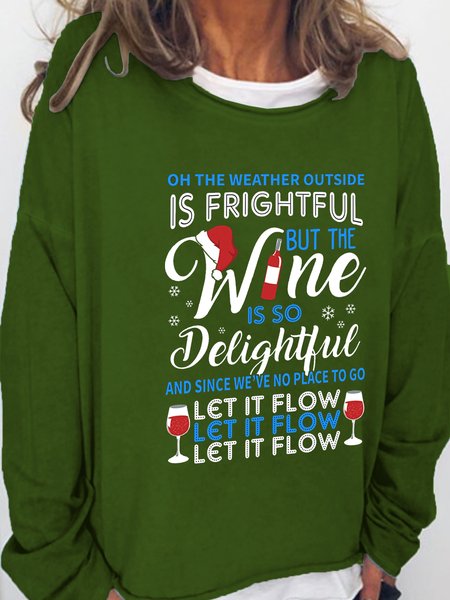 

Funny text print round neck long-sleeved Sweatshirts, Green, Hoodies&Sweatshirts