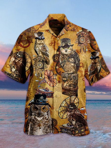 

Short Sleeve Animal Casual Shirts & Tops, As picture, Men's Floral shirt