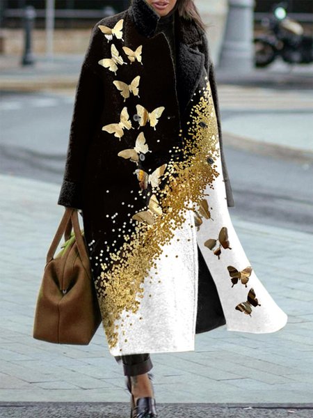 

Fashion Ombre Butterfly Print Coat, Black, Coats