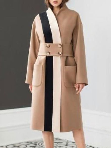 

Striped Color Block Loosen Elegant Outerwear, As picture, Coats