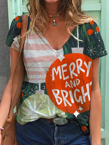 

Merry Christmas and Bright Ladies T-shirt, Multicolor, T-shirts