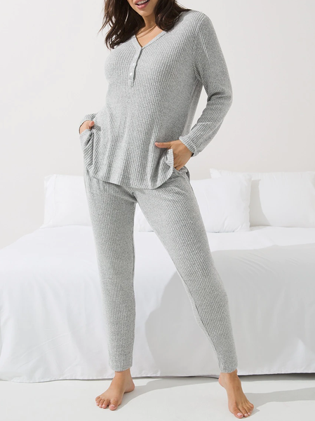 

Casual V Neck Cotton Blends Suits, Light gray, Suits