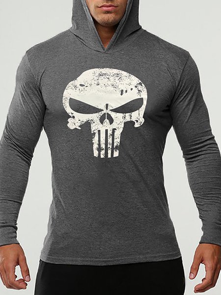 

Skull graphic long Sleeve Casual Hooded Sweatshirt, Deep gray, Hoodies