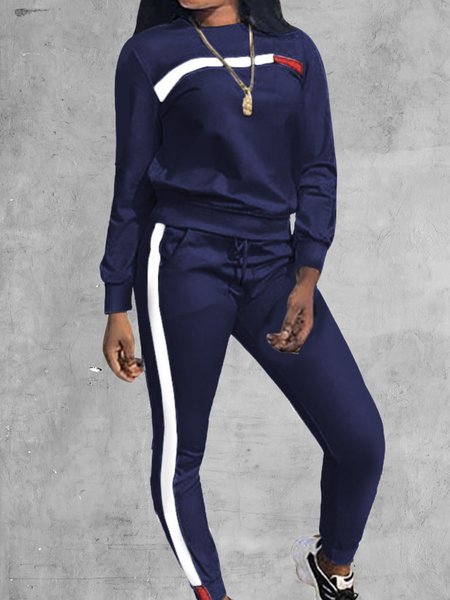 

Casual Crew Neck Suits, Blue, Two-piece Outfits