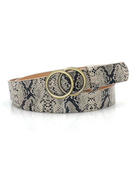 

Leopard Snake Print Double Round Buckle Belt, Snakeskin, Accessories