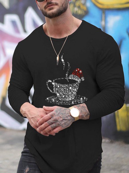 

Christmas Graphic Long Sleeve Loose Tee, Black, T-shirt