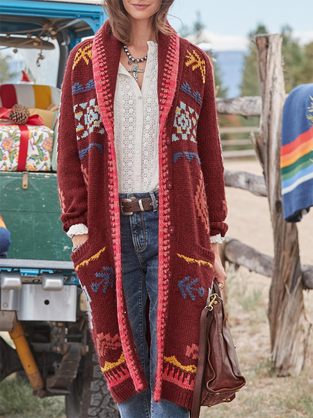 

Long Sleeve Casual Tribal Outerwear, Multicolor, Cardigans