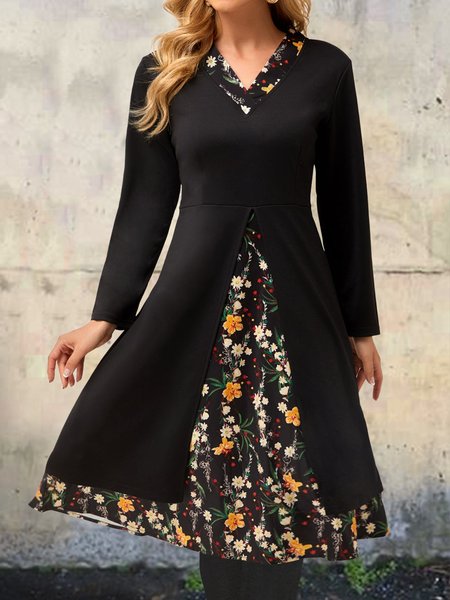 

Cotton Blends Vintage Loosen Dresses, Black, Mini Dresses