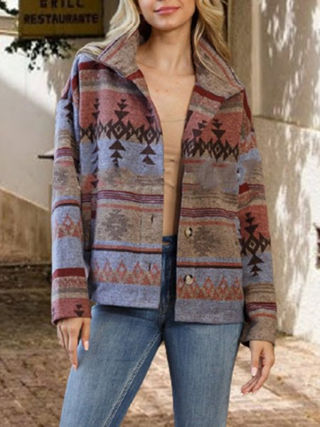 

V Neck Vacation Loosen Outerwear, Red, Jackets