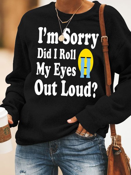 

Funny text print round neck long-sleeved Sweatshirts, Black, Hoodies&Sweatshirts