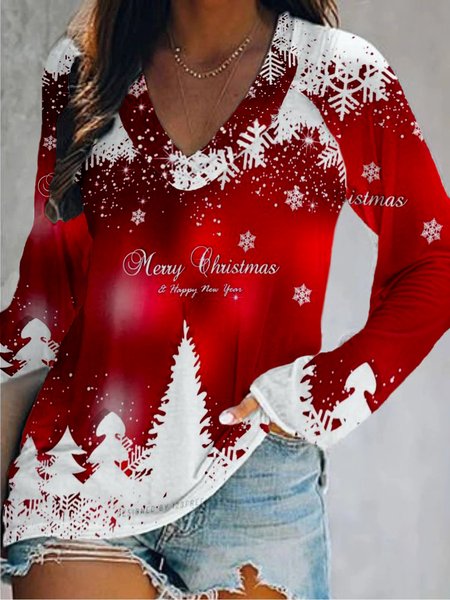 

Natale natale Maniche Lunghe Scollo a V taglia grande Stampato Top T-shirts, Rosso, Blouses & Shirts