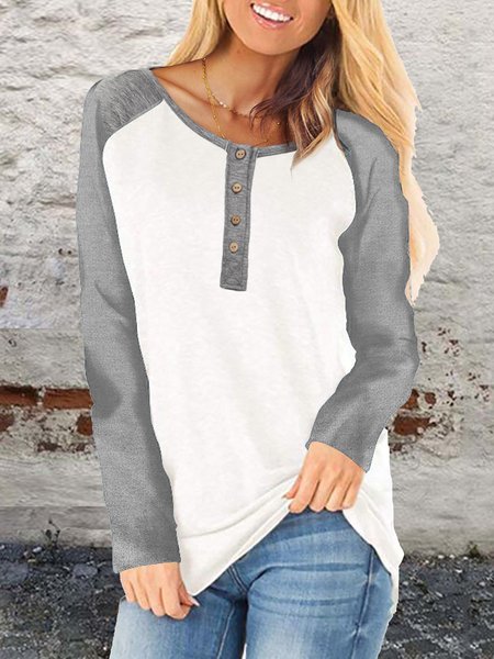 

Loosen Simple Cotton Blends Tops, Gray white, Tops