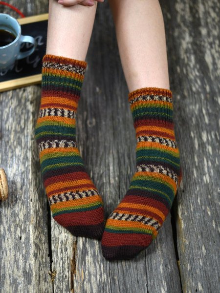 

Rainbow Striped Ethnic Socks, As picture, Socks