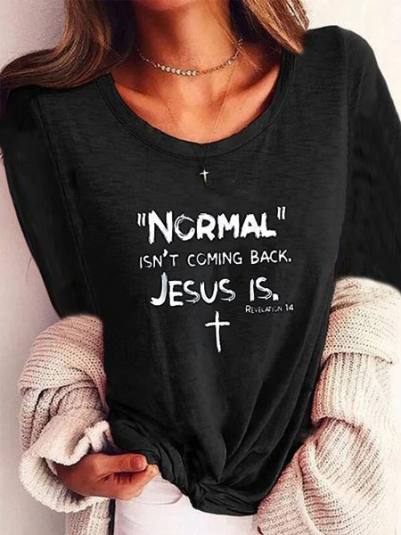 

Casual Letter Printed Long Sleeve Crew Neck Top, Black, Tees & T-shirts