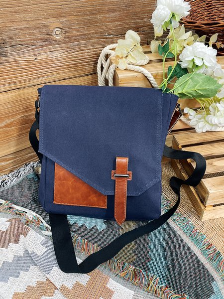 Casual Stitching Canvas Messenger Bag, As picture, Bags