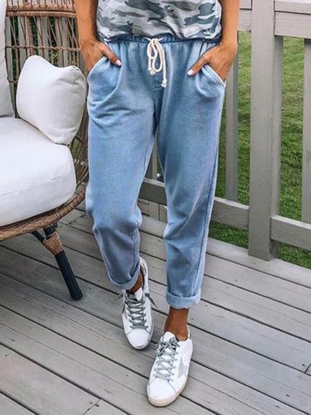 

Straight Leg Drawstring Denim Jogger, Blue, Pants