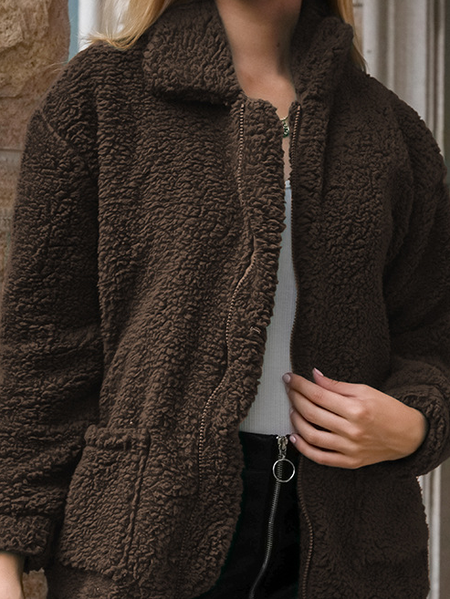 

Loosen Lapel Plain Outerwear, Brown, Outerwear